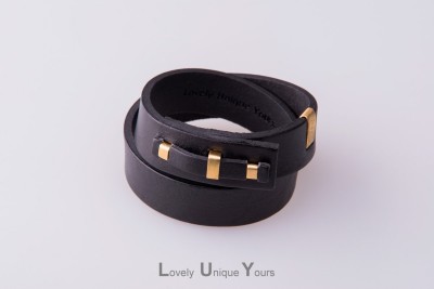 Жіночий шкіряний браслет LUY N1 два оберти (чорний)
